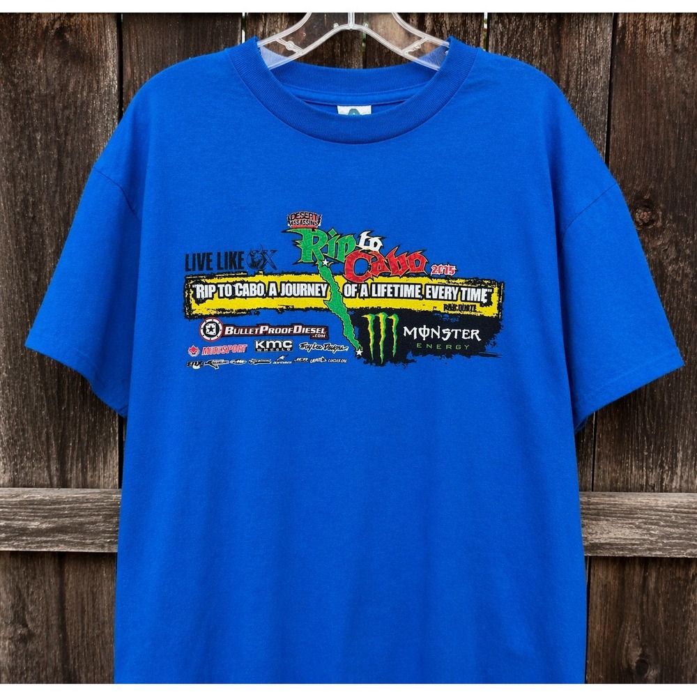 Monster Energy Rip to Cabo 2015 T Shirt Mens XL Blue Graphic Racing Tee